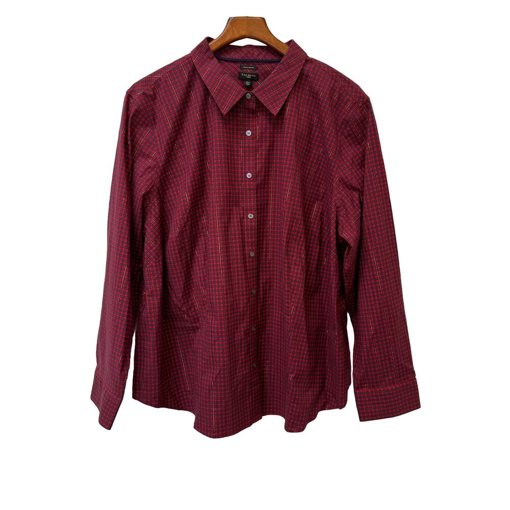 Talbots Womens Size 22W‎ Long Sleeve Wrinkle Resistant Plaid Button Up Shirt NWT